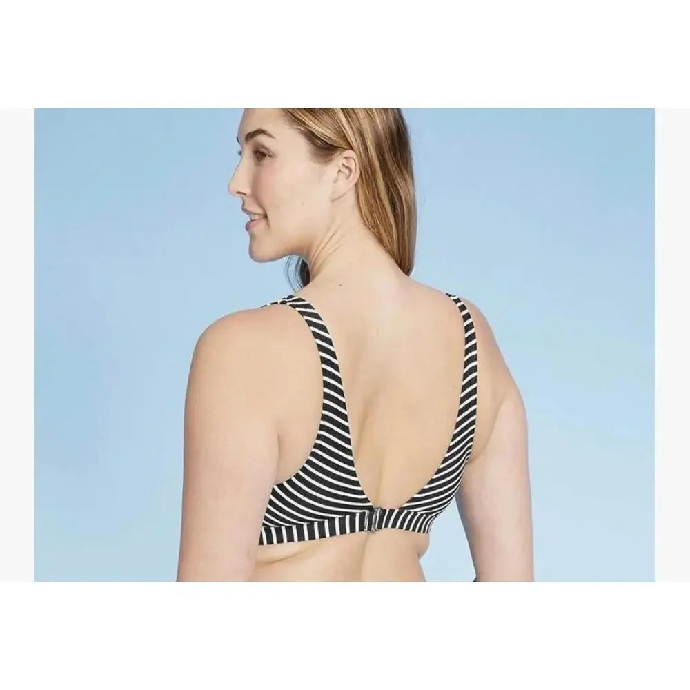 Kona Sol Medium Black and White Striped Bikini Top